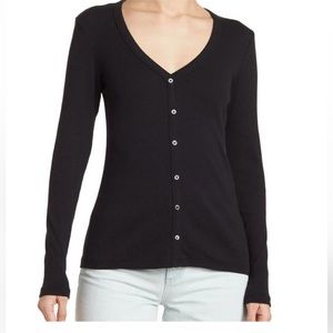 Standard James Perse SZ 0 XS Black Button Down Front Long Sleeve Shirt NEW *FLAW